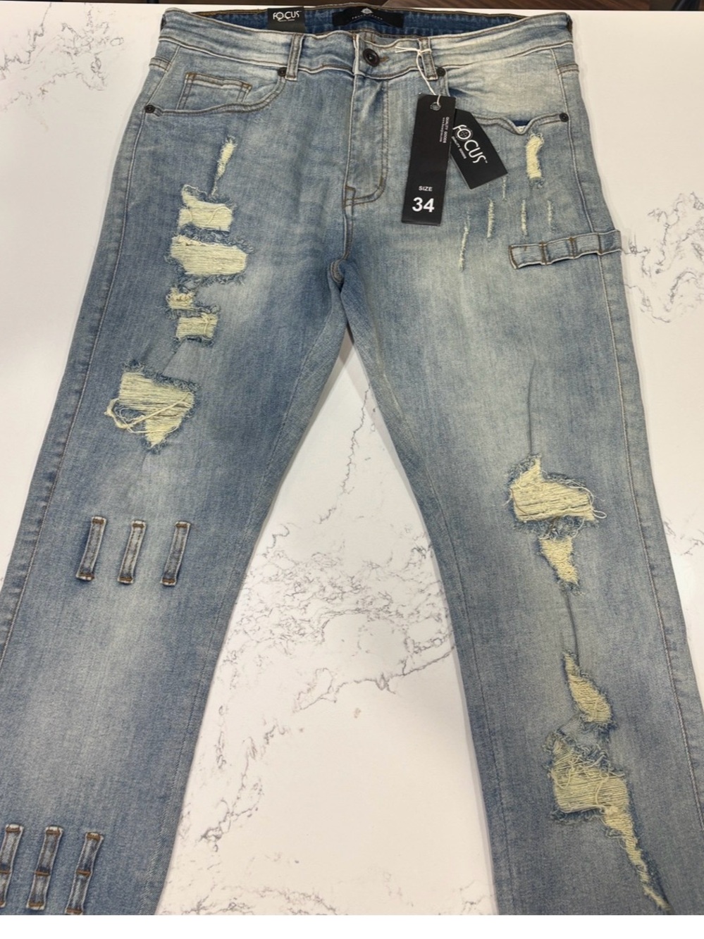 FOCUS Slim Fit Men's Light Blue Jeans - Mid Rise Tapered 34x32